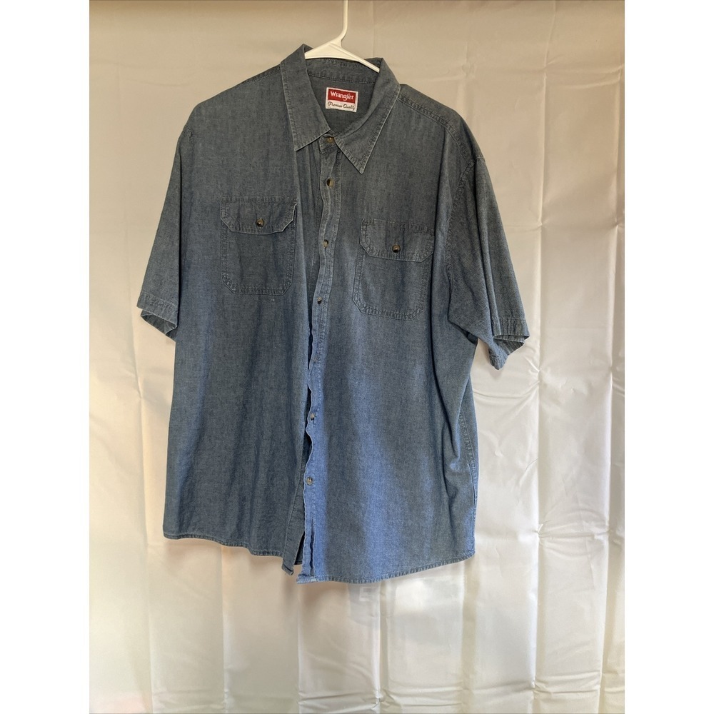 Wrangler‎ Shirt Mens XL Denim Chambray Button Up Short Sleeve